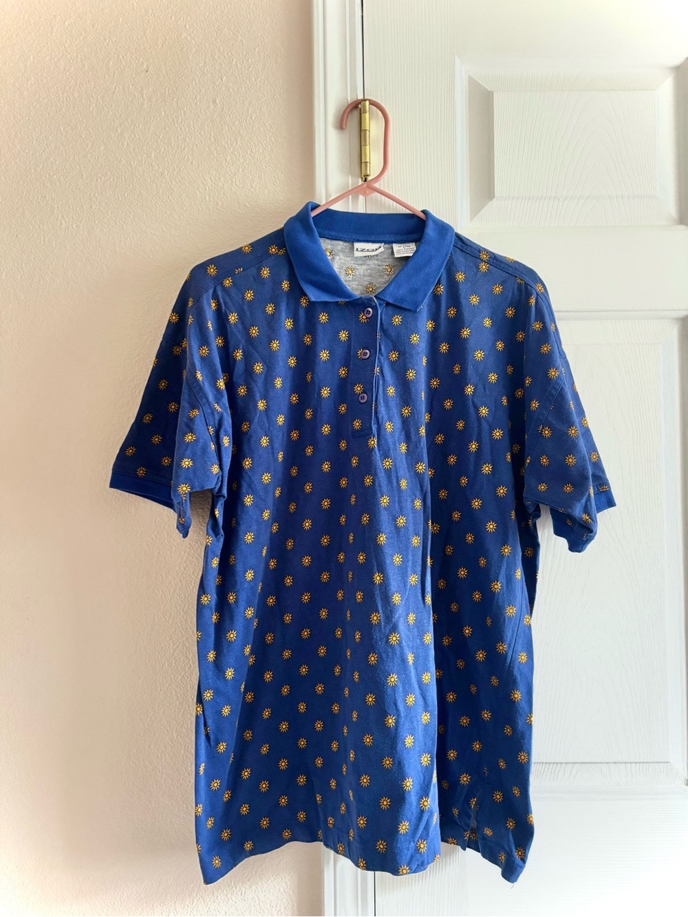 Vintage Izod Mens Royal Blue Golf Polo w/ Sun Pattern L